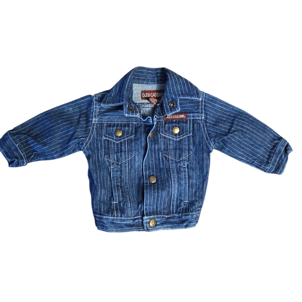 Vintage Oleg Cassini Kids‎ Baby Pin Stripe Denim Jean Jacket Sz 12M